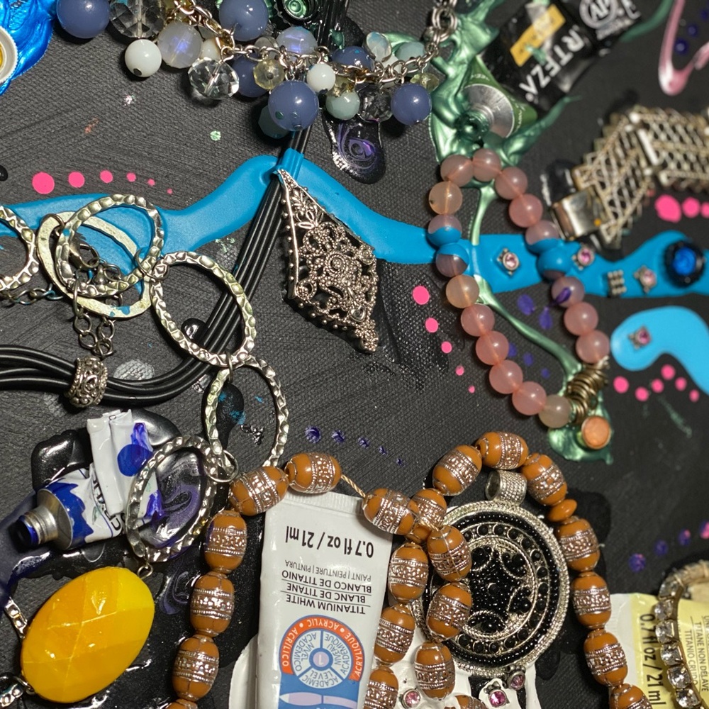 “Release & Rebirth” Colorful Original Artwork - acrylic + jewelry on canvas - Picture 10 of 11